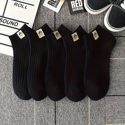 3/5 Pairs Of Men's Trendy Solid Low Cut Ankle Socks, Anti Odor & Sweat Absorption Breathable Socks, For All Seasons Wearing