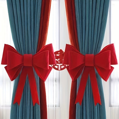 4pcs Elegant Red Bow Curtain Tiebacks - Perfect for Christmas and New Year Decorations, Ideal Gift for Holiday Celebrations, Festive Bow Design, Polyester Material, Festive Window Treatment|Elegant Bow Design|Polyester Bow Ti