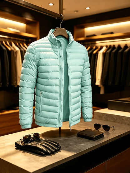 Men's Lightweight Quilted Zip-Up Jacket with Stand Collar