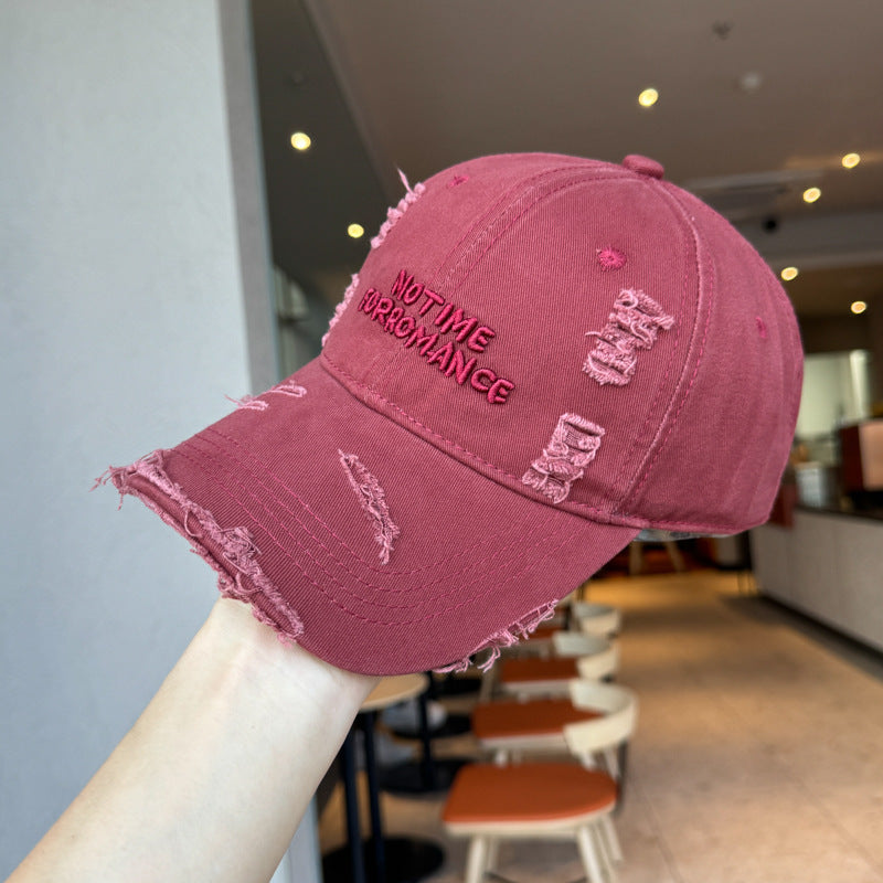 Women’s Embroidered Ripped Washed Baseball Cap Adjustable Fit