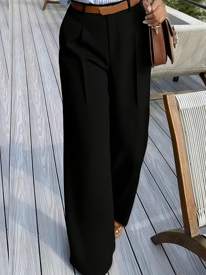 Elegant Solid Color Women's Long Pants with Pockets for Spring/Fall