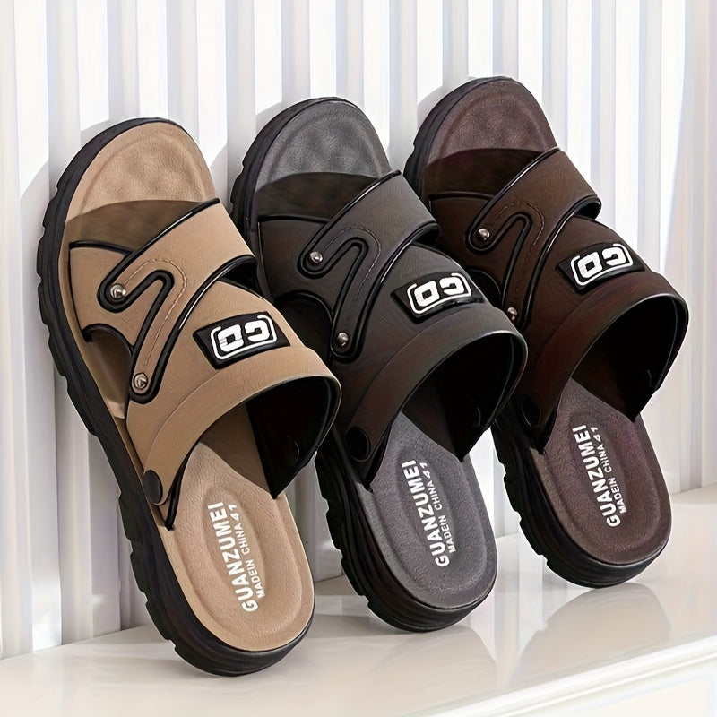 Men's Comfortable PU Slip-On Flat Slippers for Casual & Outdoor