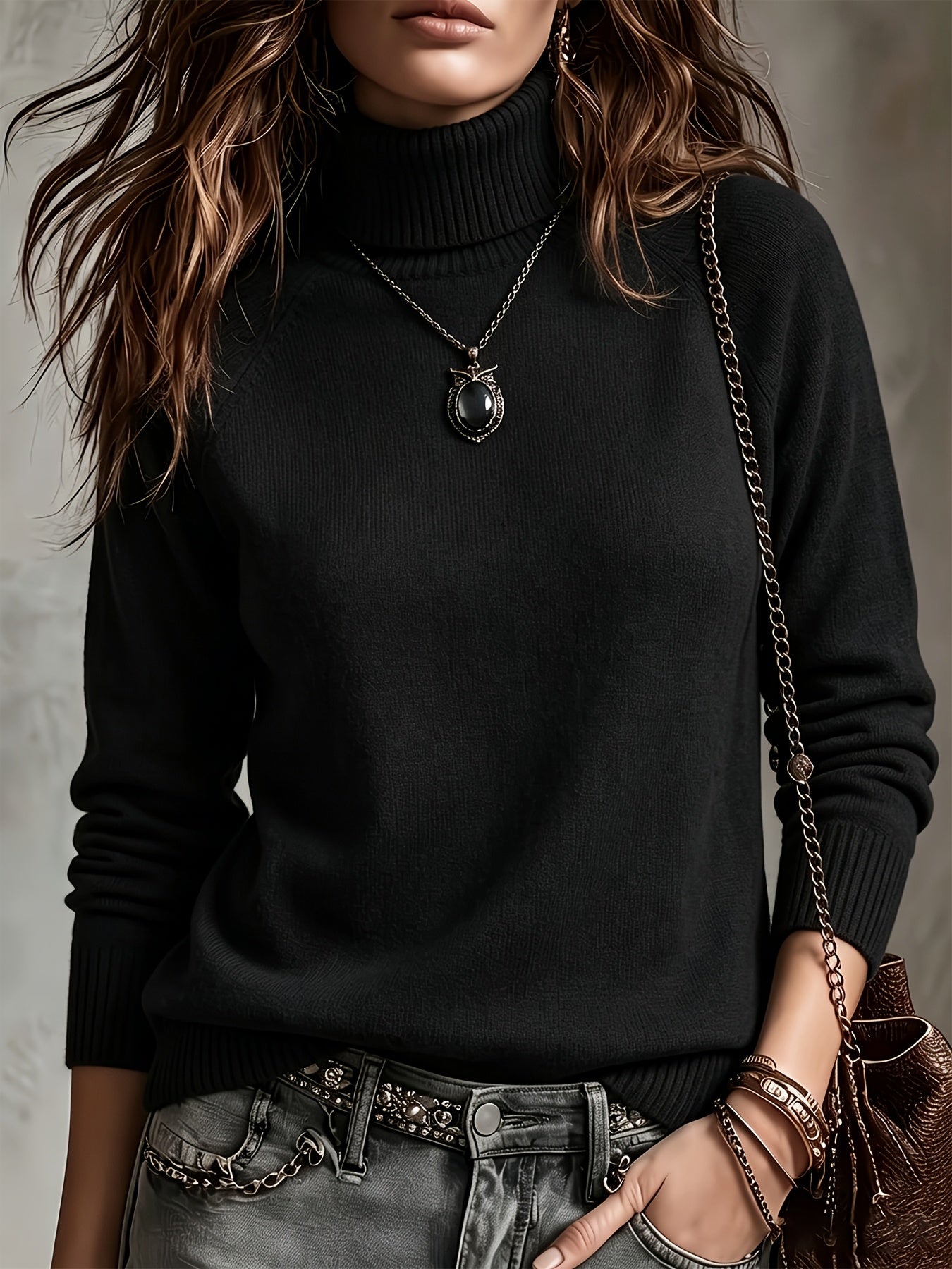 Women's Warm Wool Blend High-Neck Pullover Sweater for Fall