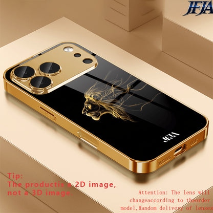 Golden Lion Profile Tempered Glass Phone Case for iPhone X-18
