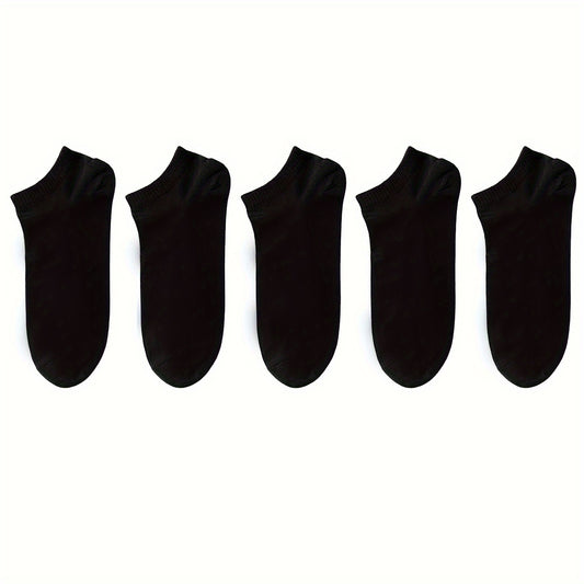 5/10/12 Pairs Unisex Comfort Ankle Socks - Soft Black Polyester Blend, Solid Color Low-Cut Design for Men & Women, Machine Washable, Cute Socks