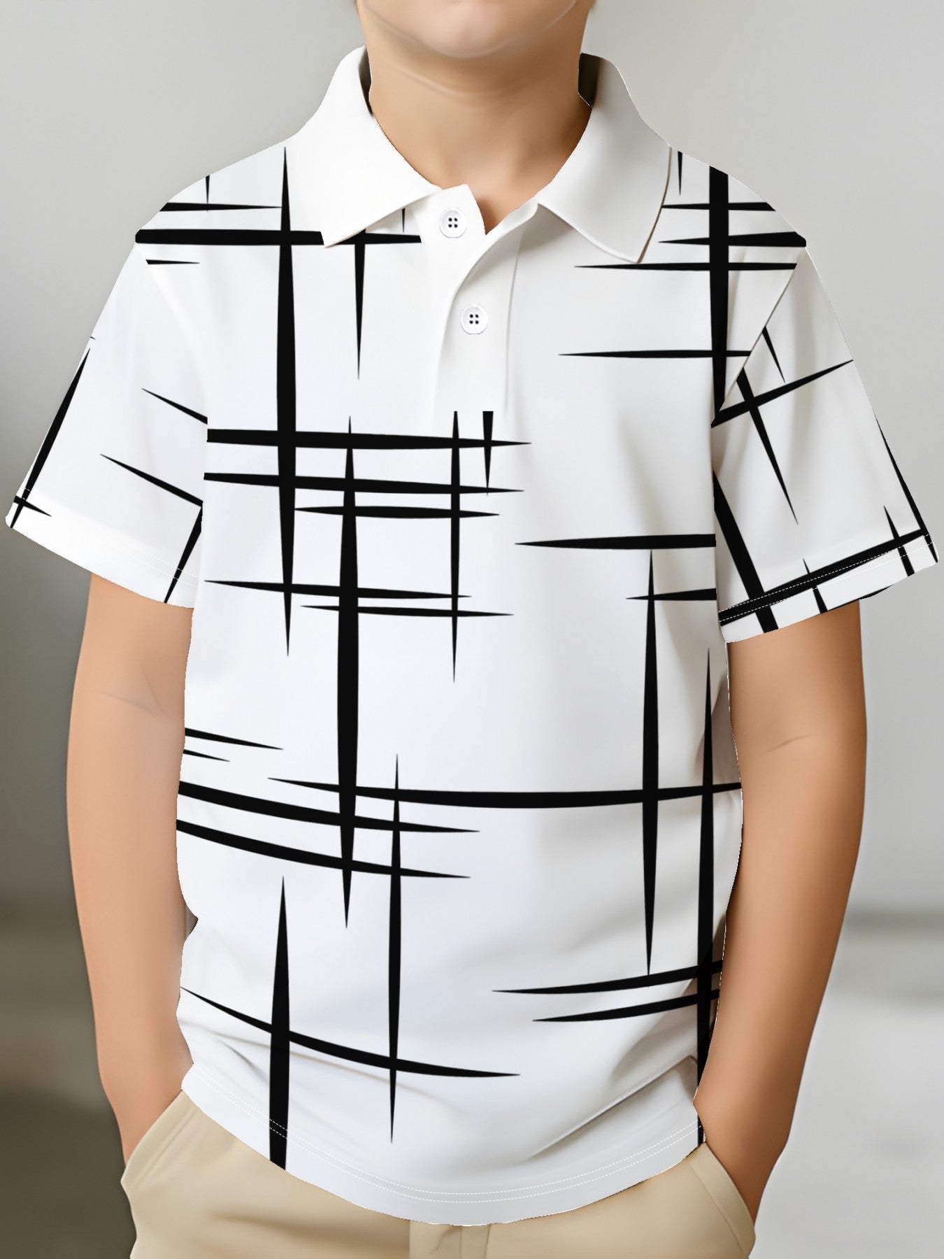 Boys' Summer Casual 3D Printed Short-Sleeve Polo Shirt
