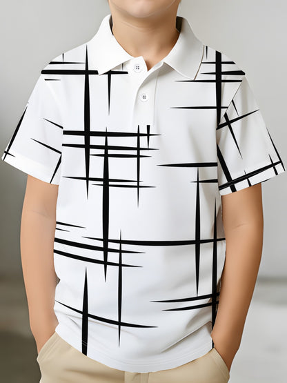 Boys' Summer Casual 3D Printed Short-Sleeve Polo Shirt