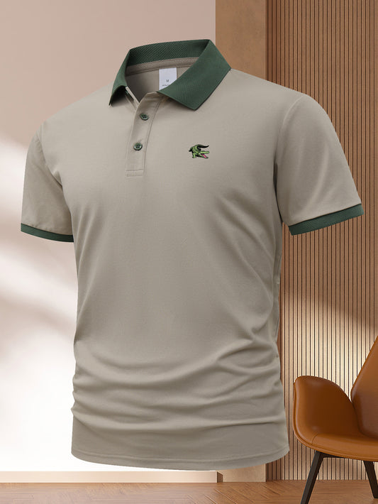 Men'S Fashion Knit Fabric Polyester Polo-Style Shirts - Regular Fit, Casual Summer Golf Tops with Lapel Collar, Slight Stretch, Button Front, Geometric Pattern - Navy, Light Green, Khaki