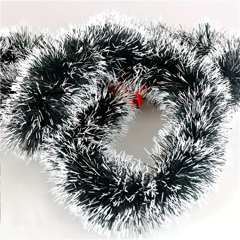 5pcs 200.0 cm Elegant Metallic Wire Garland - Plastic Christmas Party Decorations - Festive Green and White Stripes for Holiday Tree Trimming - Thanksgiving/New Year Decorations - No Electricity Required