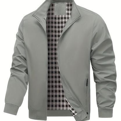 Men's Academic Jacket - Burgundy (Deep Red), Zip-Up Front Closure, Structured Non-Stretch Fabric, Zippered Pockets - Formal & Casual Outerwear for Office, Events, Everyday - Easy-Care Coat, Dressy Jacket, Houndstooth Pattern