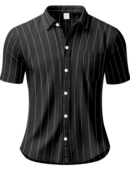 Men's Linen 2-Piece Short Sleeve Shirt & Pinstripe Pants Set