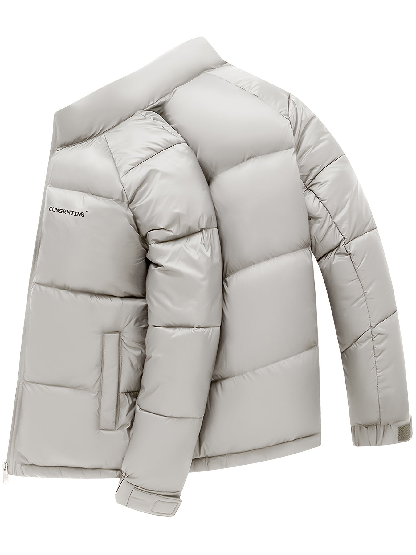 Men'S Winter Warm Jacket - Stylish Black Stand Collar with "CONTRIBUTING" Lettering, Long Sleeve, Zip-Up, Polyester Fleece Lined, Casual Outdoor Sportswear, Winter Jacket, Men, Men'S Business Coat, Men'S Outer Winter, Winter