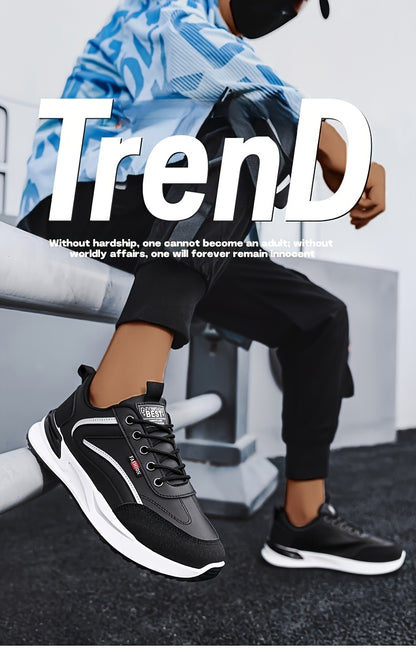 Men's Plus Size Walking Shoes, Skate Shoes, Breathable Trail Running Shoes, Travel Shoes, Trendy Versatile Low-Top Casual Sports Shoes, Fashion Sneakers, Black Knit Mesh Shoes for Spring, Summer, Autumn, All Seasons - ayq