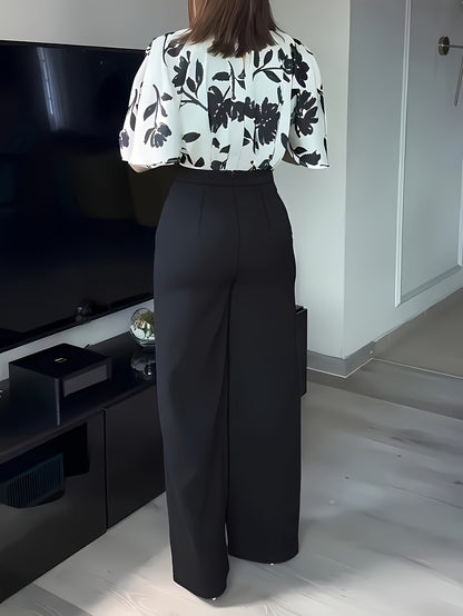 ZD0410952 Women's Printed Spring/Summer Elegant Commuter Casual Shirt 2pcs Set