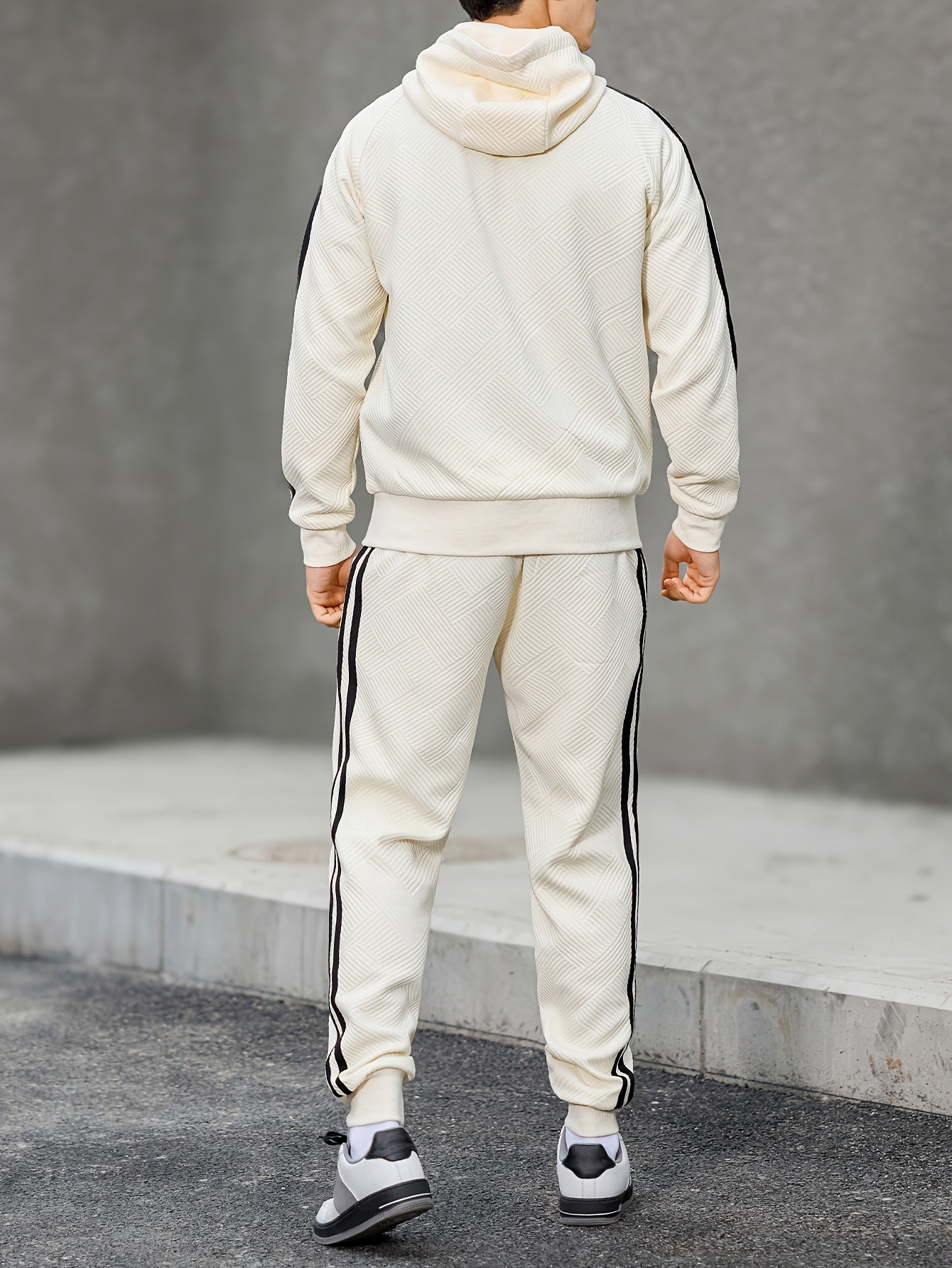 Men's Spring & Fall Jacquard Embroidered Striped Tracksuit Set - 2pcs Zip-Up Hoodie & Pants for Daily Wear, Sports & Outdoor Trips