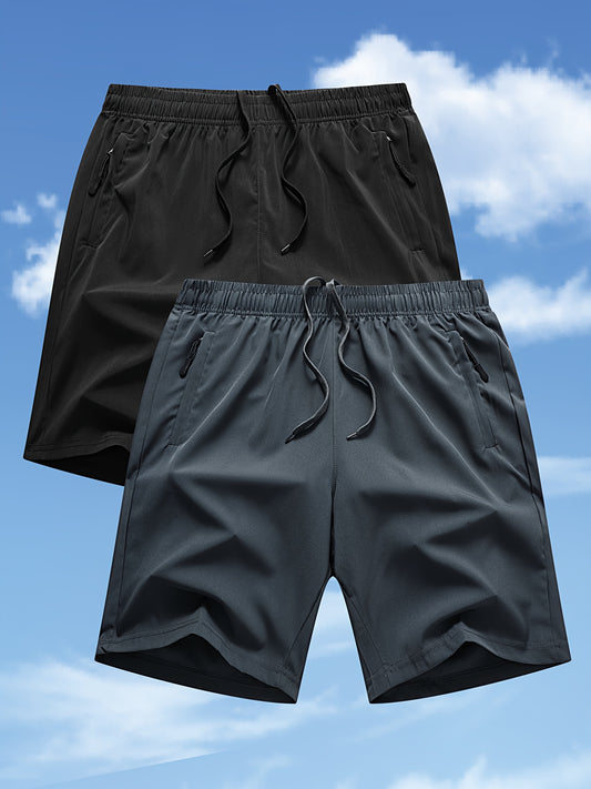 Men'S Summer Shorts in a Set of Two, Loose-Fitting, Breathable, Solid Color, Quick-Drying, Lightweight And Trendy.
