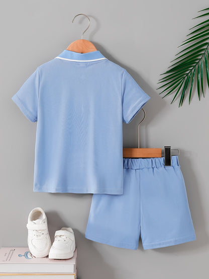 Boys' Summer Polo Shirt & Shorts Set, Casual Lightweight 2-Piece