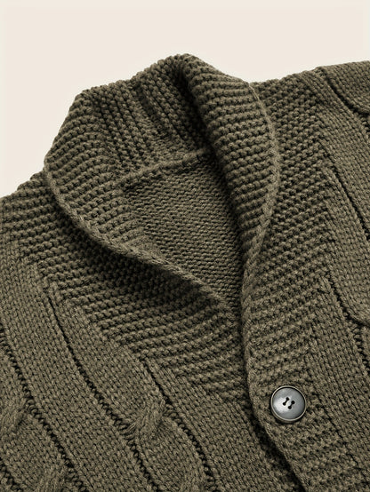 Men's Casual Knit Cardigan | Olive Green Acrylic Sweater | V-Neck with Button Closure | Textured Cable Knit Design | Machine Washable | Ideal for Autumn/Winter, Knit Sweater