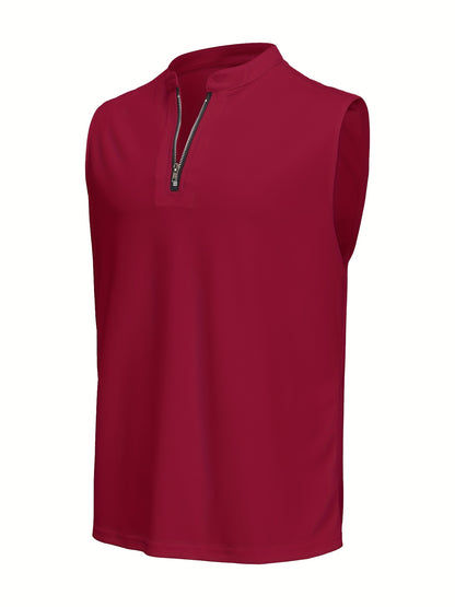 Men's Sleeveless V-Neck Shirt with Quarter Zip - Lightweight Summer To