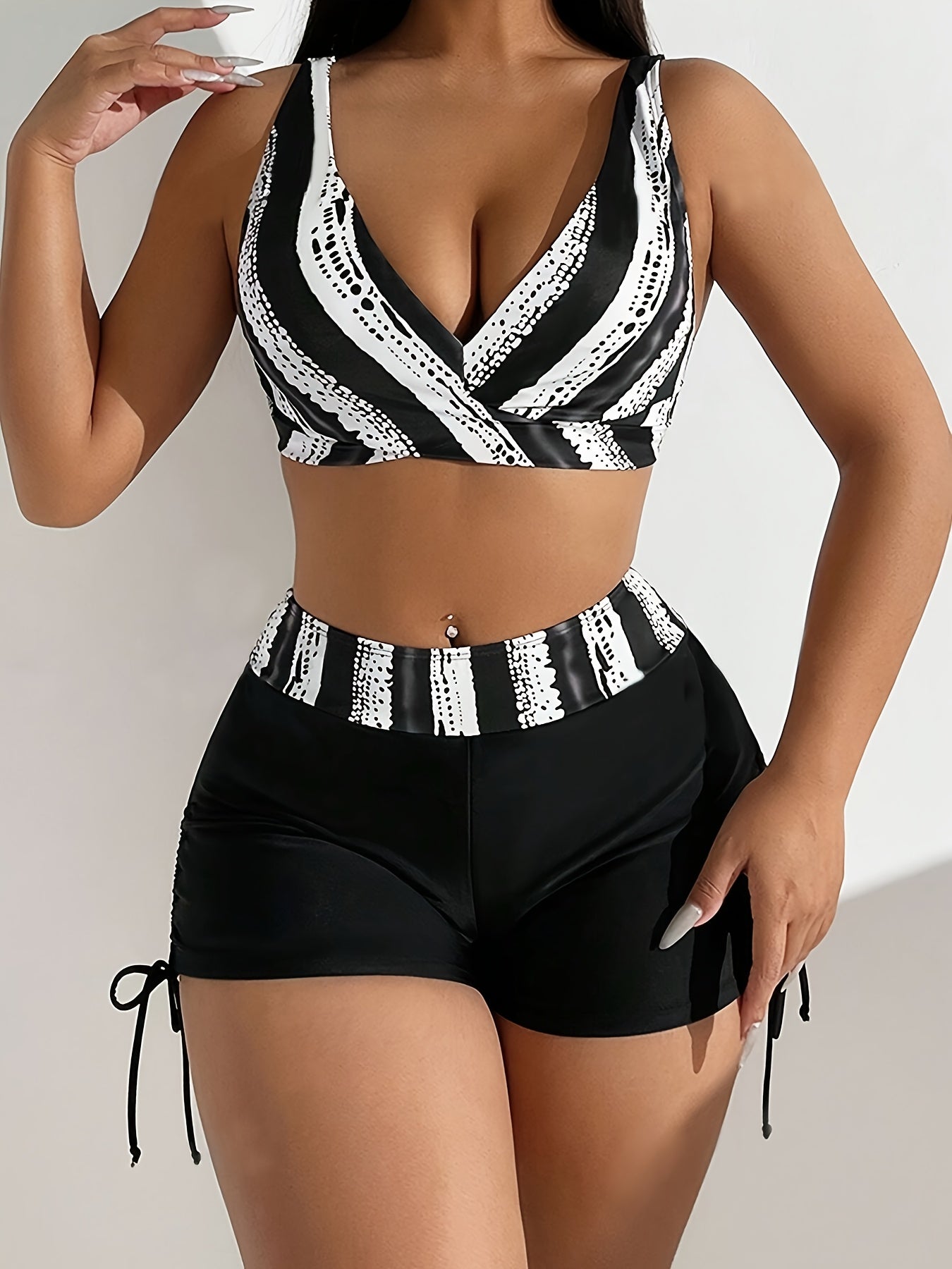 Women's Sexy Geometric Print Bikini Set with Shorts