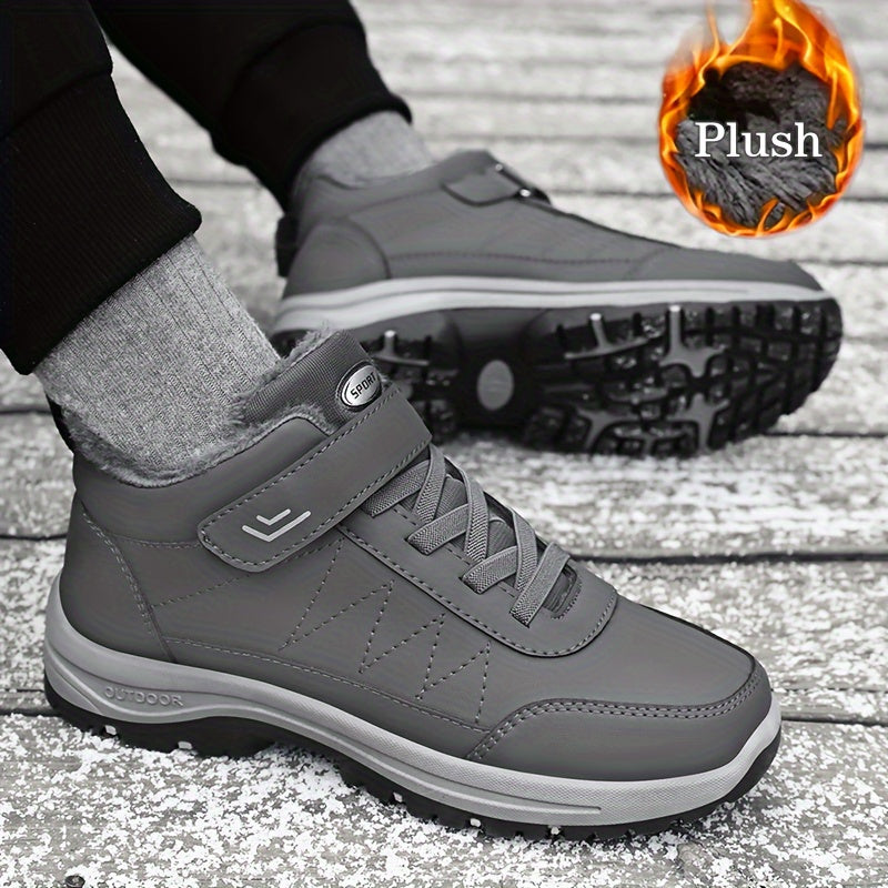 Men'S Casual Solid Color Faux Snow Boots with Plush Lining, Anti-Slip & Wear-Resistant for Outdoor Walking and Hiking in Winter, Winter Boots, Hiking Footwear, Sleek Boot Design, Durable Traction Footwear