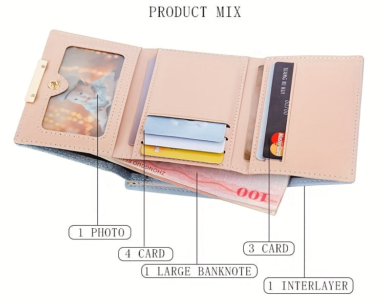 1pc, Women's Luxury High-Quality Wallet, Multi-Functional Multi-Card Slot Exclusive Coin Purse, Portable Compact Versatile Travel, Gorgeous Small Sequins, Exquisite Lady Gentle Style, Unique Design, Metal Snap Closure, Solid