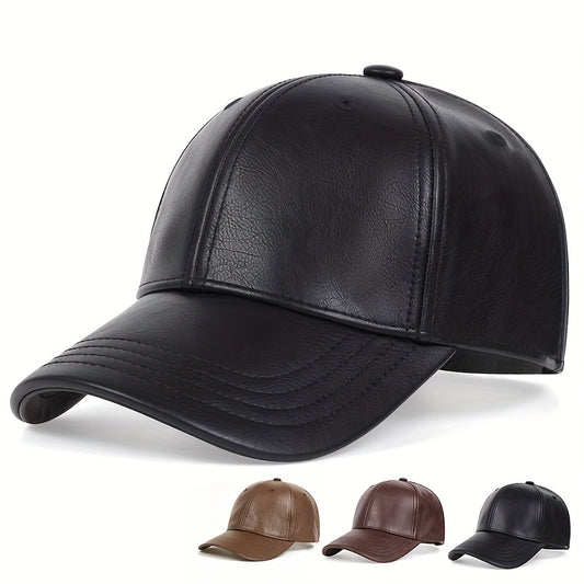Solid Color Casual Baseball Cap PU Leather Waterproof Dad Hat Unisex Adjustable Sunshade Golf Cap For Women Men
