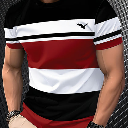 Men'S 3D Digital Print Short Sleeve T-Shirt - Breathable Round Neck, Non-See-Through, Lightweight  Comfortable, Casual Style with Eagle Logo, Perfect for All Seasons, Versatile Clothing   Stylish Graphic Tee   Comfortable Fi