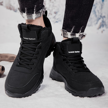 Տղամարդկանց միջին բարձրության ձմեռային ձնագնացքներ - Թեթև, չսահող, տաք փափուկ երեսպատում, դիմացկուն MD ներբան, սև աշխատանքային և փողոցային ոճ արտաքին սպորտի, արշավների և ամենօրյա հանգստի համար, ձմեռային կոշիկներ, արշավային կոշիկներ, նրբագեղ դիզայն, ճկուն