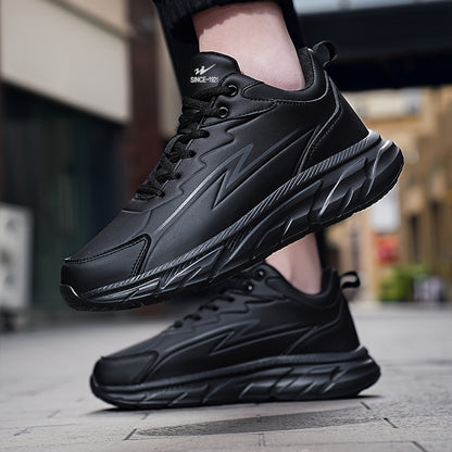 Men's Black Road Running Shoes - Casual Sporty Style, Durable Rubber Sole, Comfortable Fabric Lining, Low-Top Lace-Up Sneakers for All Seasons, Athletic Footwear|Lowtop Sneakers|Comfortable Lining