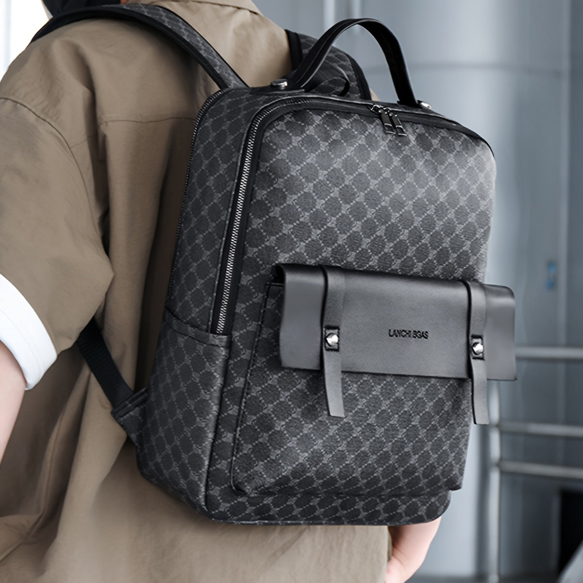 Men's Business Casual Commuter Backpack - Multi-Pocket Convertible Shoulder Bag with Suitcase Attachment, Sleek Minimalist Design for Work Travel  Daily Use, Travel Bag
