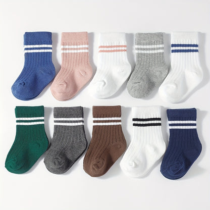 5-Pack Unisex Baby Toddler Mid-Calf Socks, Breathable Polyester Knit, Non-Slip, Hand Wash Only, All-Season Sports Socks