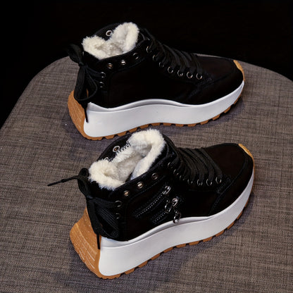 Women'S Winter Boots with Plush Lining - Thickened Warm Snow Boots, Lace-Up Closure, Non-Slip PVC Sole - Elegant Cold Weather Shoes for Everyday & Formal Outfits - Easy-Clean Fabric Upper - Available in Blue, Black, Brown, Re