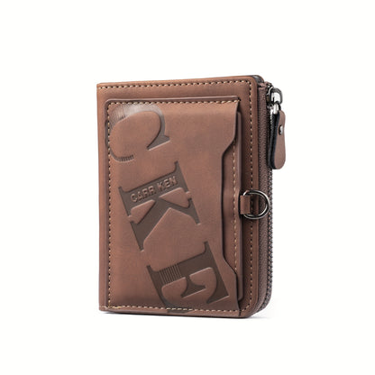 1pc Men's Retro Short Wallet, Multifunctional Fashion Zipper PU Leather Wallet, Ideal Gift For Men