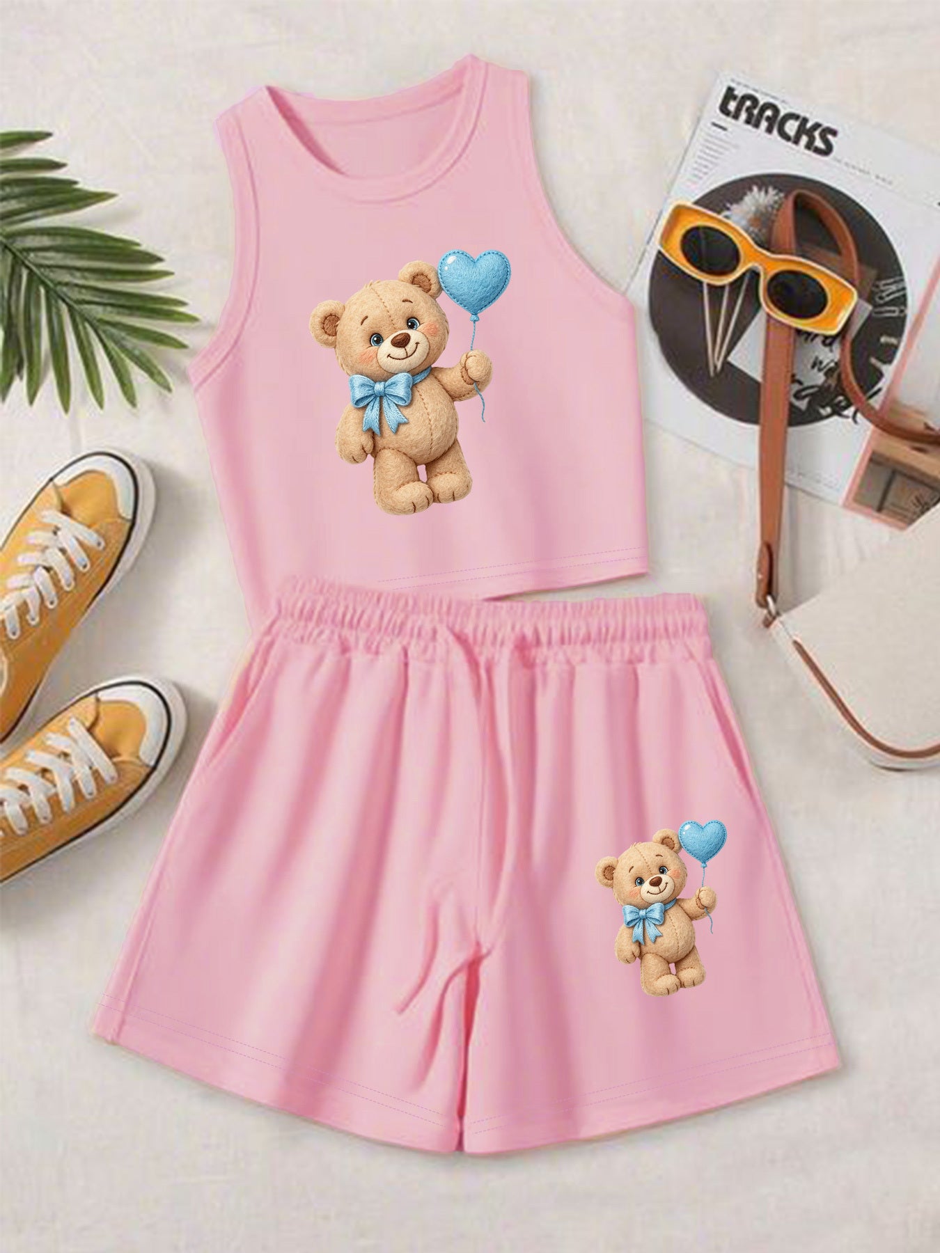 Casual Women's Two-Piece Vest and Shorts Set with Pattern Print
