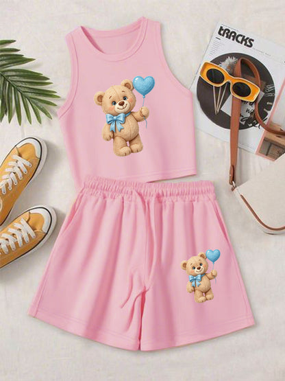 Casual Women's Two-Piece Vest and Shorts Set with Pattern Print