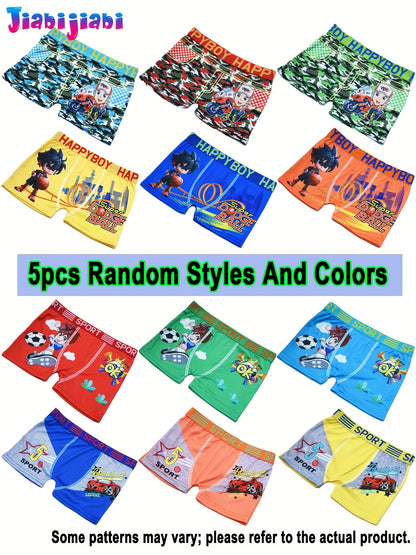 Boys' Breathable Cotton-Blend Briefs with Cartoon Prints - 5 Pack