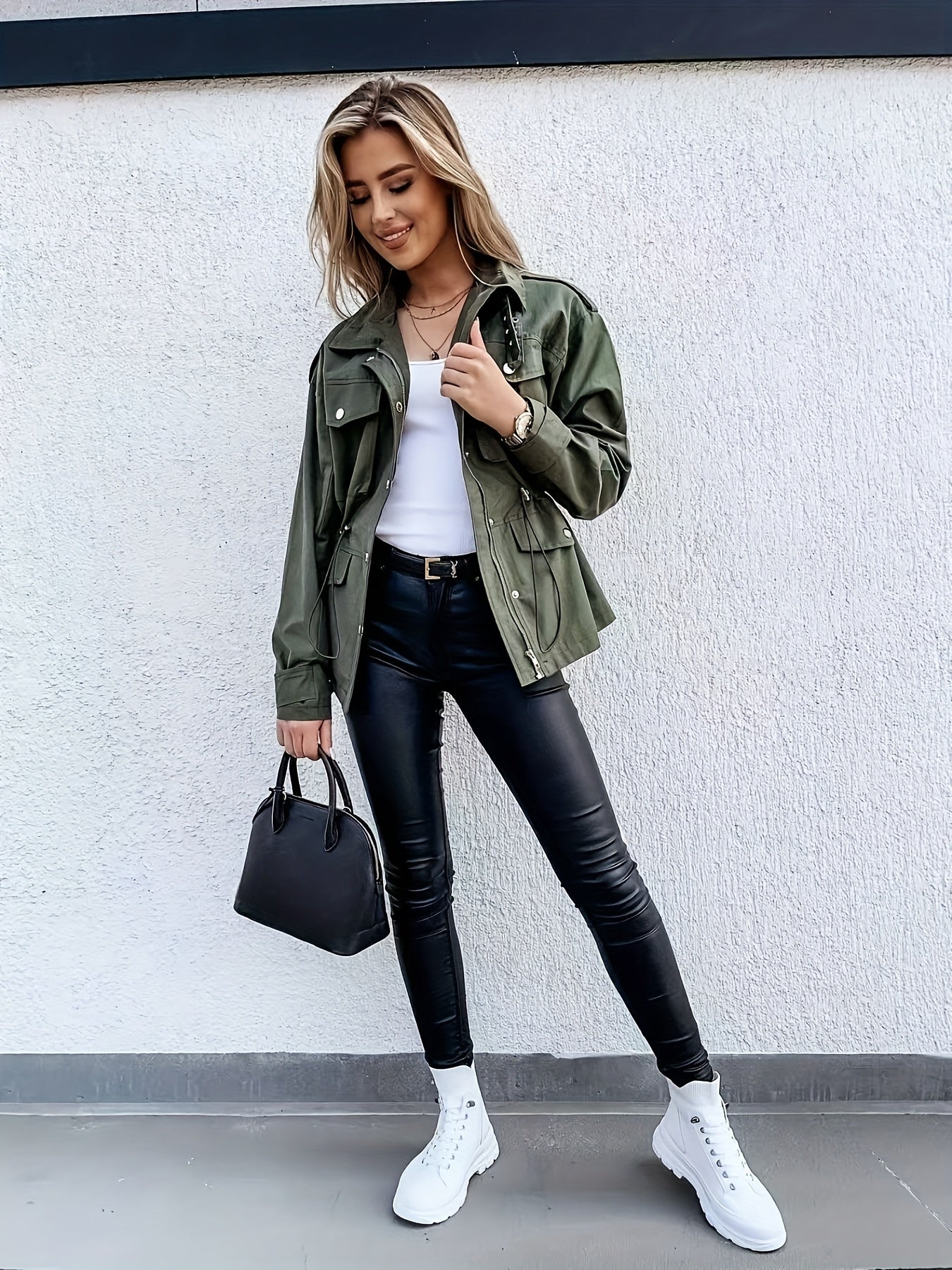 New Women'S Long-Sleeve Drawstring Jacket Coat in Retro European And American Style for Spring And Autumn 2025.