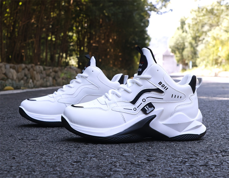 Men's high-top casual sports shoes fashion outdoor walking shoes for road running; lace-up wear-resistant versatile - ayq