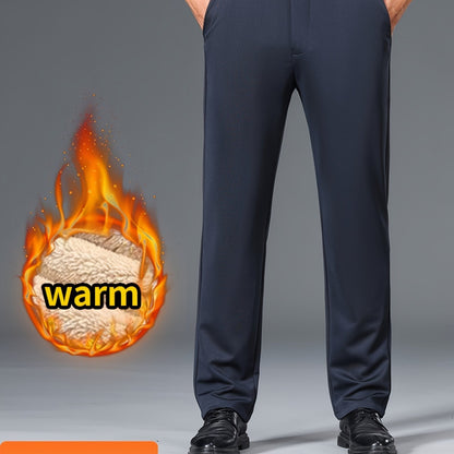 Men'S High Waist Solid Color Straight Leg Business Pants with Pocket Details, Polyester and Elastane Blend with Viscose Lining, Elastic Stretch, Zipper Fly Closure, Suitable for Fall/Winter Workwear