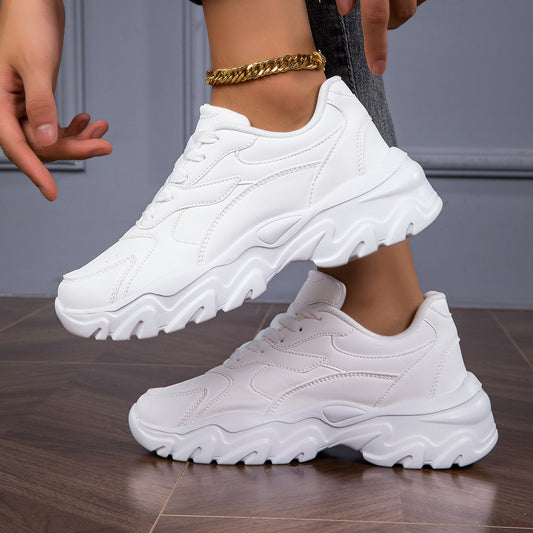 Women's Casual Sneakers, Fashionable White Low-Top Lace-Up Shoes for Walking And Shopping