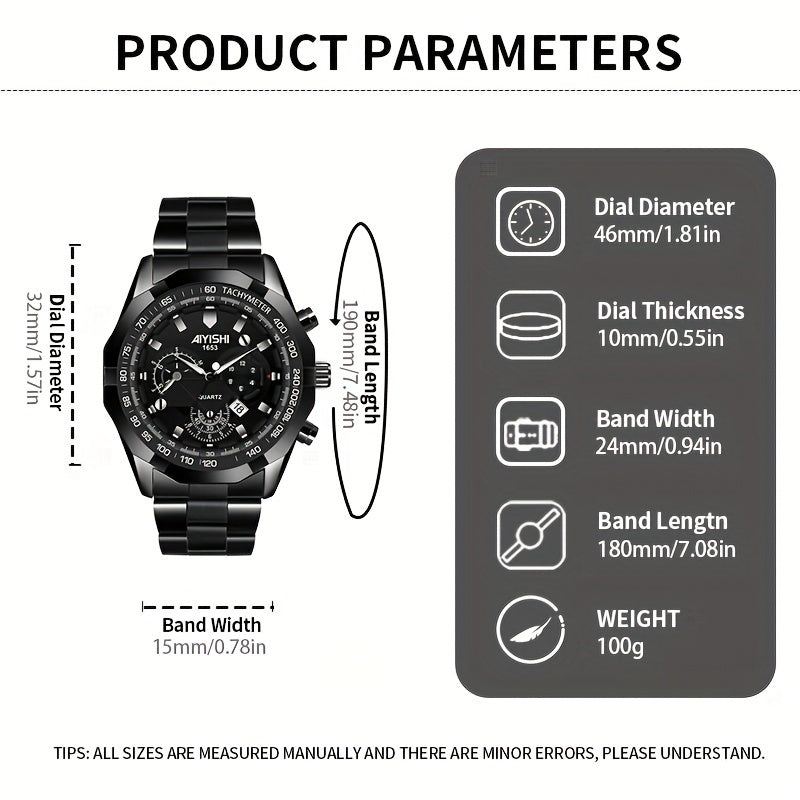 AIYISHI Men's Luxury Business Quartz Watch | | Luminous Hands & Markers | Date Display | Zinc Alloy Case and Band | Analog Dial with Subdials | Ideal for Professional Gifting