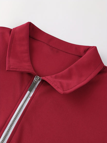 [Golf Apparel] Men's Classic White Shirt - Casual Summer Style with Short Sleeves, Zipper Collar, and Stretch Polyester Fabric - Perfect for Streetwear & Golf