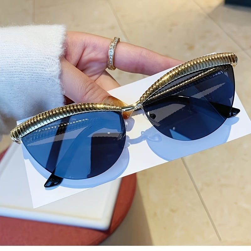 Half-Rim Cat-Eye Decorative Glasses with Zinc Alloy Frame