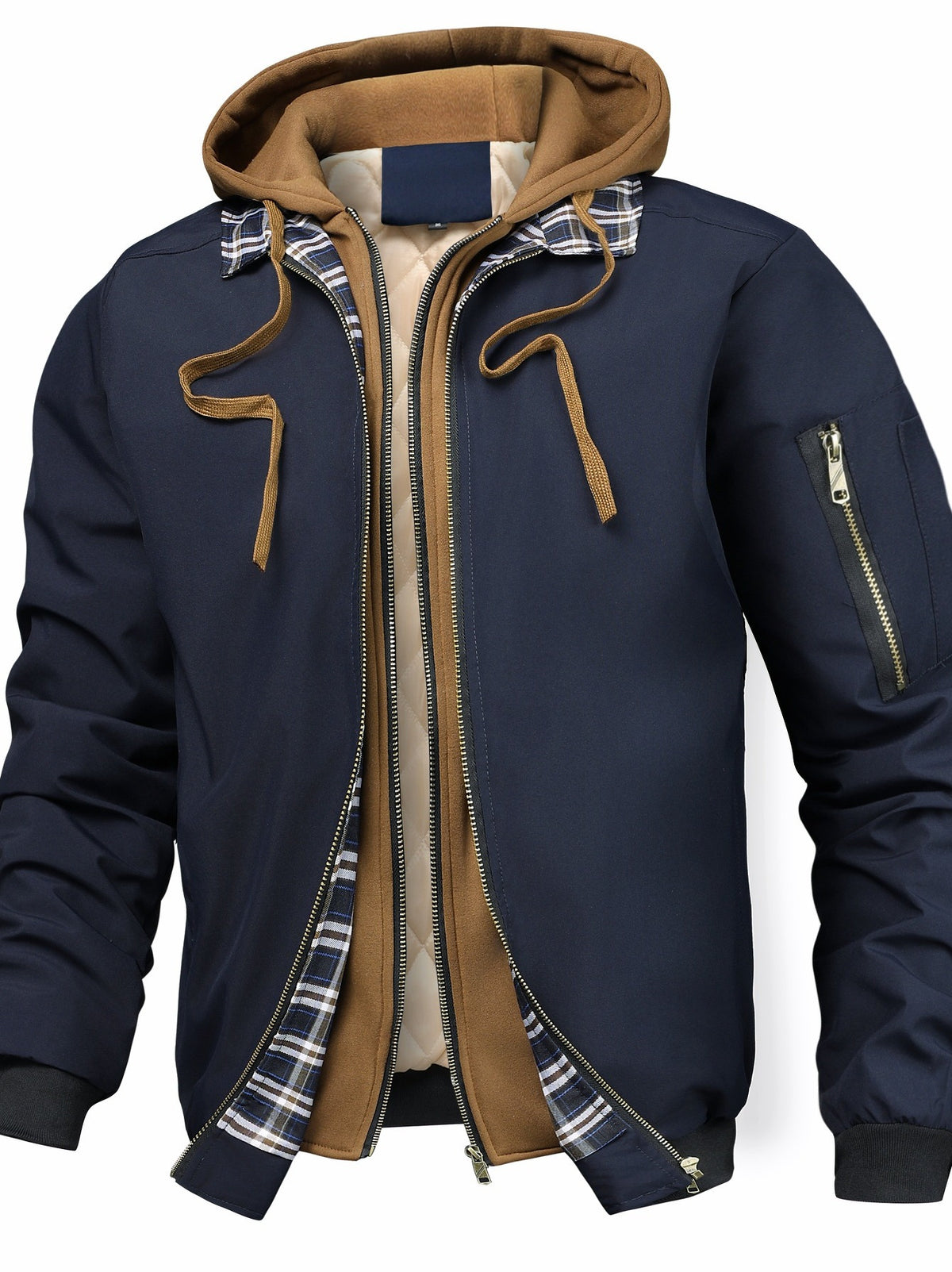 Men's Casual Solid Color Zipper Jacket with Hood for Spring-Fall