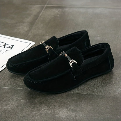 Men's Fashion Business Casual Loafers, Solid Color Casual Loafers - British Style, Black, Slip-On, Suitable for Business and Casual Wear - ayq