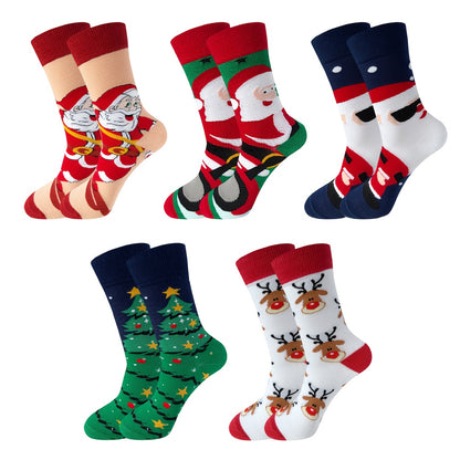 6 Pairs of Autumn-Winter Christmas Socks with Cute Cartoon Snowman and Reindeer Design for Men & Women, Mid-Calf Length, Cozy Comfort, Winter Essentials, Playful Pattern, Fun Holiday Style, Warm Material, Durable Socks, Unise