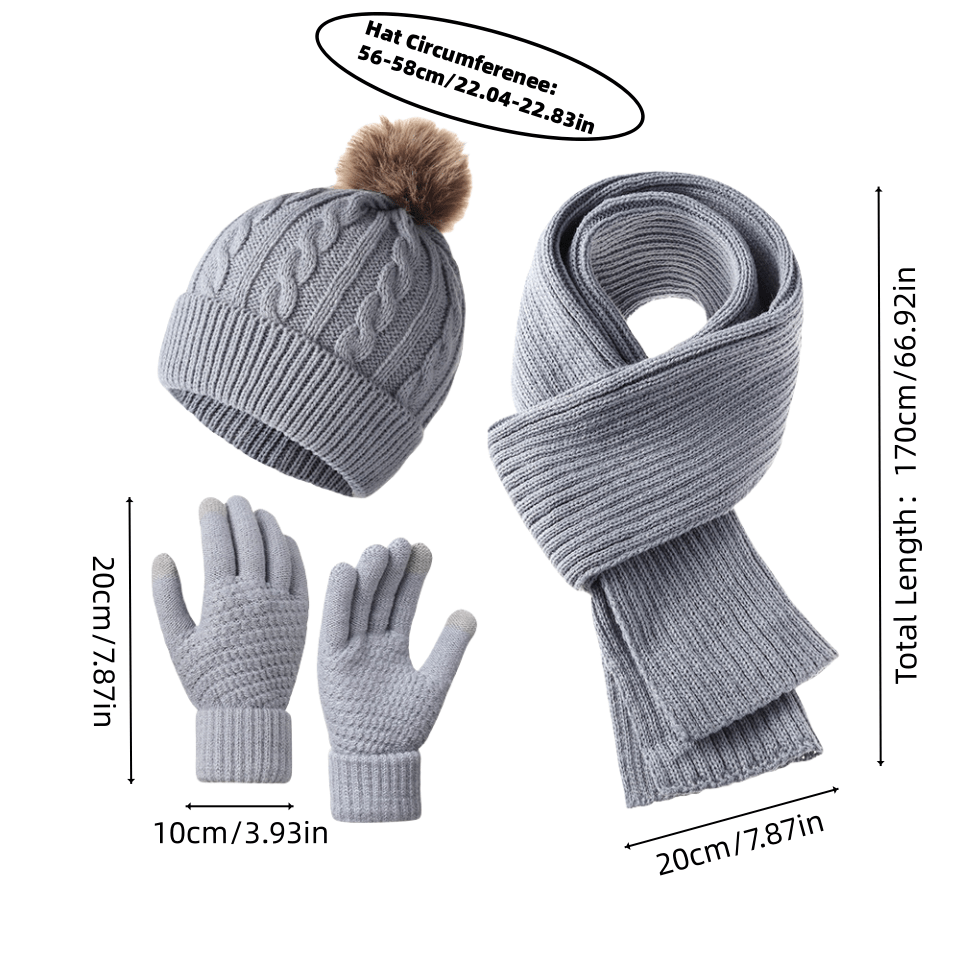 3pcs Set - Adult Warm Set Winter Hat Scarf Gloves, a Three-In-One Comfortable Set Integrating Hat And Scarf, Cold And Frost Protection, Suitable for Daily Commute, Shopping And Outdoor Activities