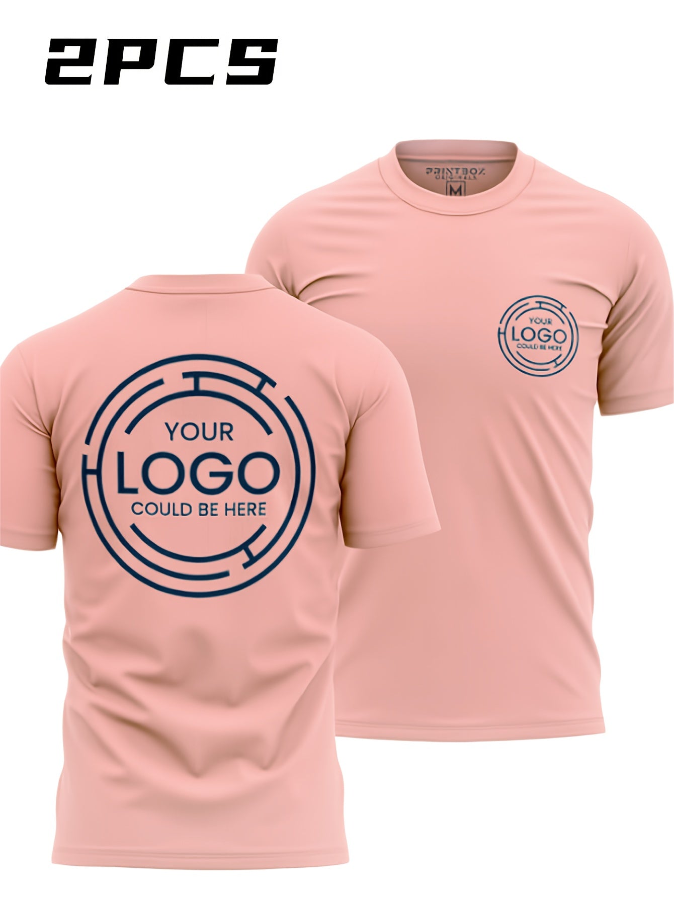 2pcs Men's Quick-Dry T-Shirts - Moisture-Wicking Breathable Gym Shirts with Custom Logo Print, Regular Fit Round Neck for Workout  Casual Wear, Workout Shirts, Durable Sportswear