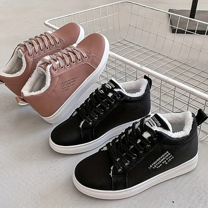 Կանացի ձմեռային միագույն, ժանեկավոր ձնաճմուշներ, ֆլիսե երեսպատմամբ, փափուկ և տաք, ցրտադիմացկուն, թեթև և հարմարավետ քայլելու կոշիկներ